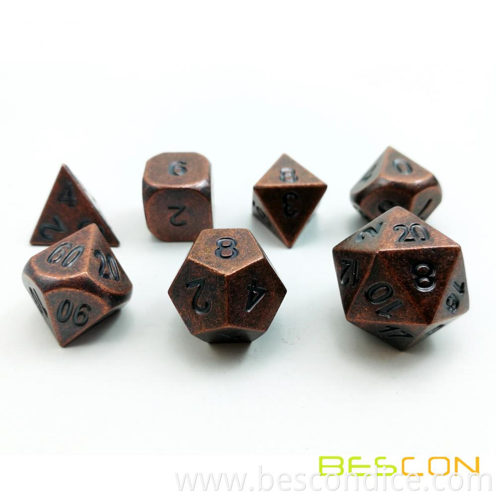 Antique Copper Solid Metal Polyhedral Dice Set 1